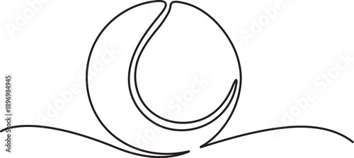 Minimalist continuous one-line art drawing of a tennis ball. 