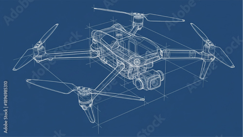 Quadcopter Drone Blueprint with Measurements Engineering Drawing