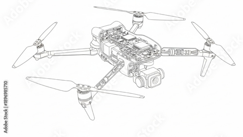 Cutaway Quadcopter Drone Engineering Line Art Illustration