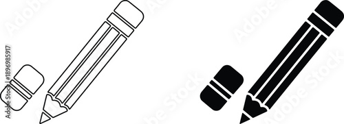 Simple vector illustration of pencils with erasers on transparent background for graphic design use