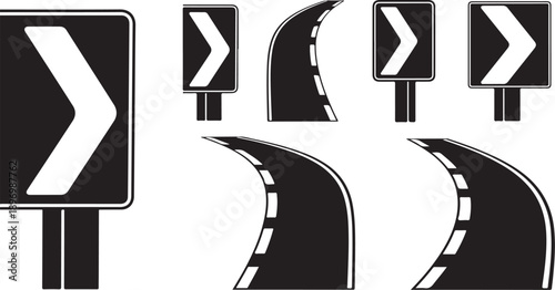 Road signs and highways with directional arrows illustration