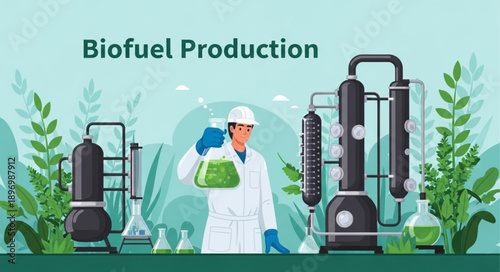 Scientist working on biofuel production in laboratory.