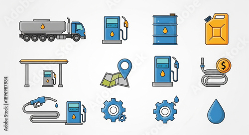 Set of icons representing fuel and energy industry services.