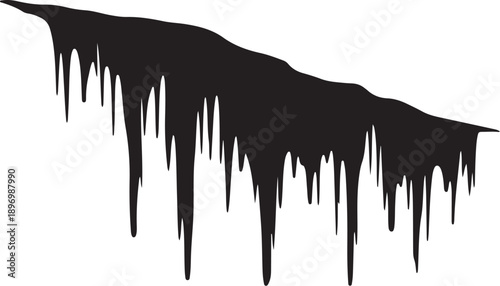 Black paint drips on white background in abstract design