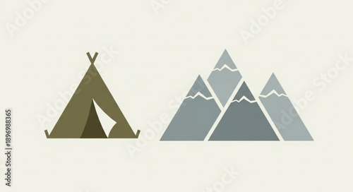 Tent and Mountains Graphic Illustration.