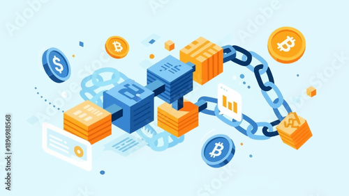 Blockchain Technology and Cryptocurrency Network Concept.