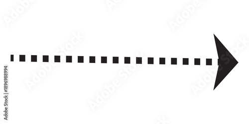 Line arrow direction icon with dotted line on White background. Black straight arrow.