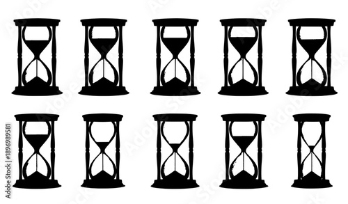 Vintage 3D Hourglass Time Icons Set with Sand Clock Countdown