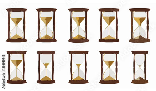 Vintage 3D Hourglass Time Icons Set with Sand Clock Countdown