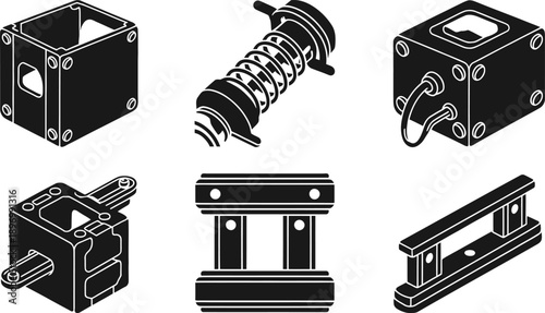 Isometric Industrial Mechanical Parts and Engineering Components Icon Set Vector illustration