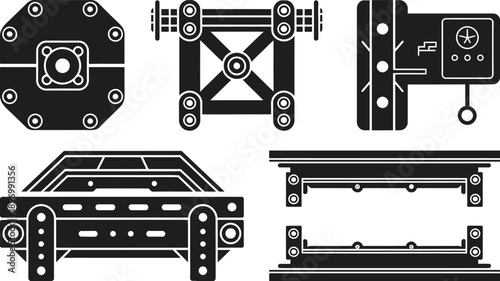 Industrial Construction Machinery and Engineering Structural Components Icons Set Vector illustration