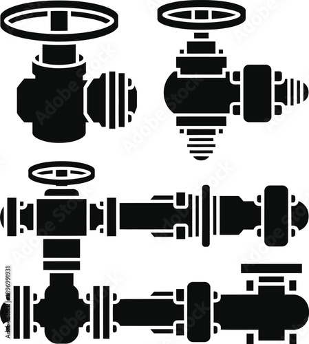 Industrial Valve and Pipeline Flange System Vector Icons