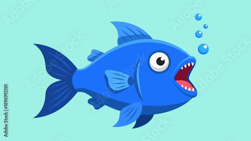 Blue Cartoon Fish with Open Mouth.