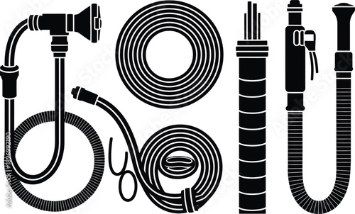 Industrial Hose and Pipe Silhouette Vector Collection