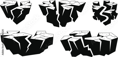 Cracked Earth Ground Fissures and Broken Land Silhouette Set