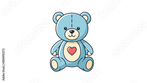 Blue Cartoon Teddy Bear with Heart.