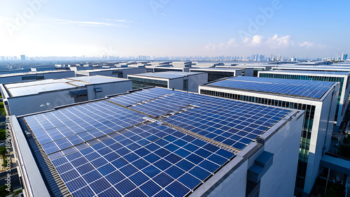 Large solar panel installation on commercial roof