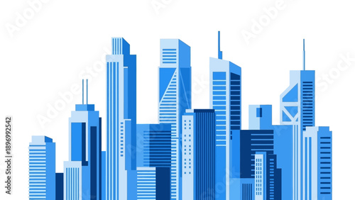 Blue Cityscape Skyscrapers Modern Architecture Illustration.