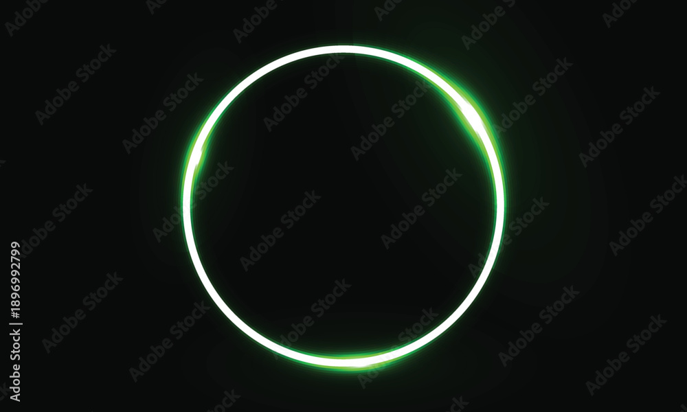 Obraz premium The bright shining illuminated the night sky Glowing green circle on black background