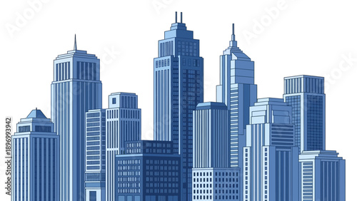Blue Skyscrapers Cityscape Modern Architecture Buildings.