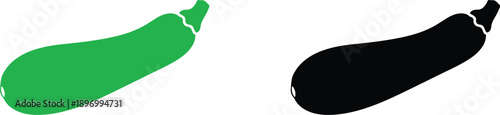 Illustrated green and black zucchini vegetables side by side on transparent background