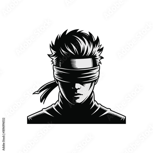 Man Blindfolded With Bandana Stylized Illustration.