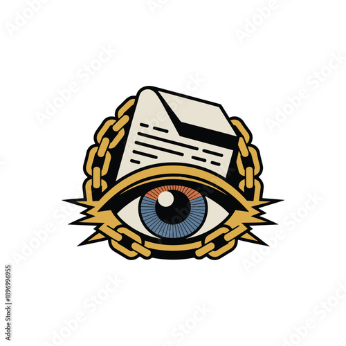 Eye Document Chains Symbol Illustration.