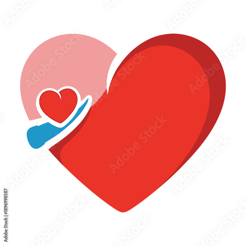 Red heart logo design with transplant concept, medical charity symbol, love and care illustration, heart health awareness icon