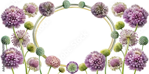 Floral wreath of pink and green clover flowers against a dark black background