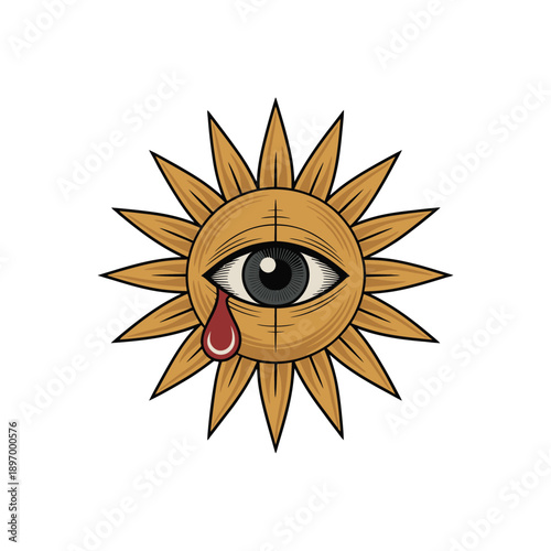 Mystical sun with an eye and a tear drop.