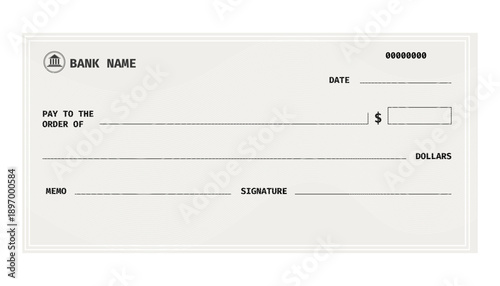 Cheque blank template design, paper mockup, bill or voucher form sample. Money payment bank check voucher or pay cash cheque certificate, account bill paycheck.