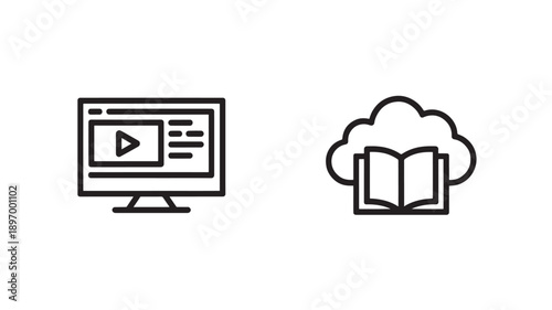 icon set for digital education, remote learning platforms, and academic podcasts