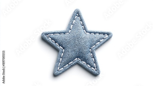 Denim star patch with white stitching isolated on a clean white background