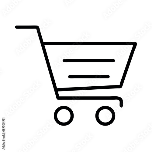 Outline icon of a shopping cart, symbolizing online shopping, retail, and purchasing processes