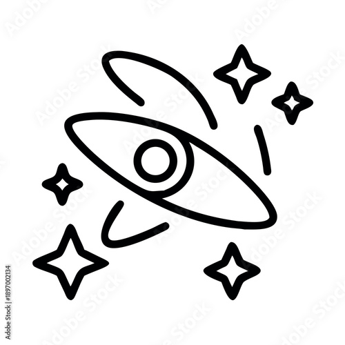 Abstract galaxy icon with stars and orbits, cosmic, celestial, space, astronomy, science, minimalism