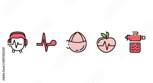Set of five icons representing health and wellness concepts.