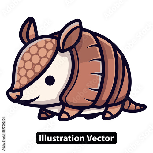 An armadillo illustration showcasing its shell and claws in a simple vector art style on a clean background from a side viewpoint