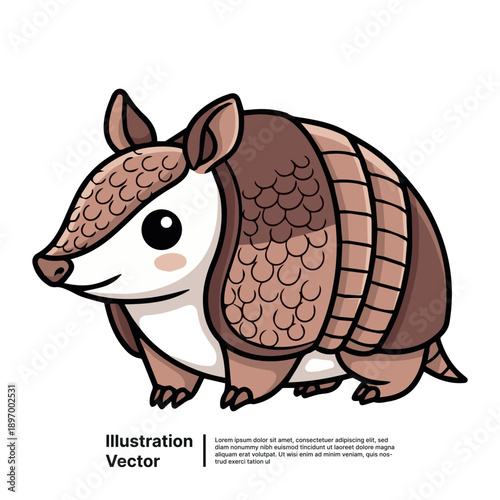 A cartoon armadillo illustration standing on a white background from a side viewpoint.
