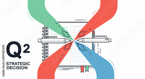 Q2 Strategic Decision Making Illustration. Business Planning Cycle, Goal Convergence, Team Collaboration, and Quarterly Objectives Meeting.