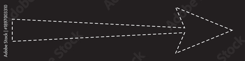 Line arrow direction icon with dotted line on Black background. White straight arrow.