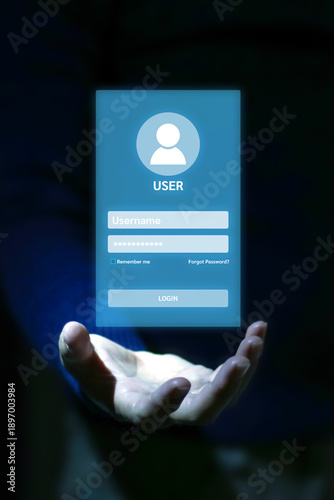 Businessman is using login username and password icon for safety internet security access or user sign registration menu for account submit register.