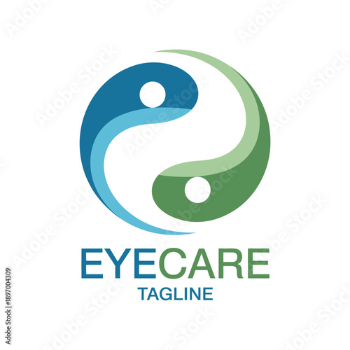 Minimalist medical with blue and green yin yang symbol and eye care text