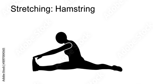 Silhouette of a person stretching their hamstring.