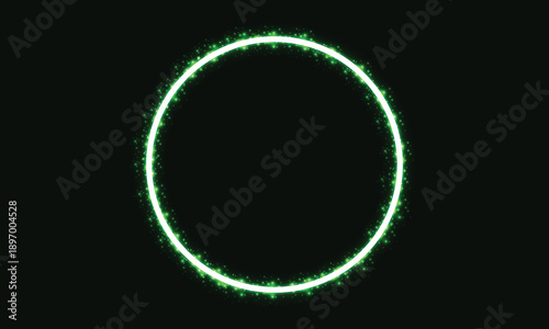 The bright shining illuminated the night sky Glowing green circle on black background