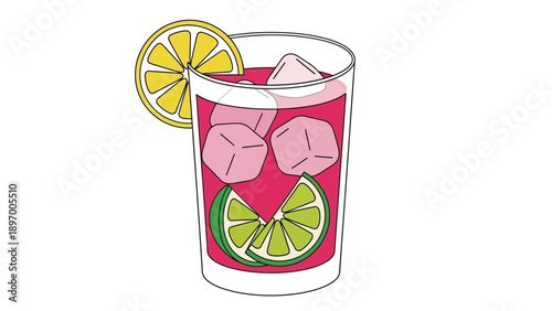 Cocktail Glass with Citrus and Ice.