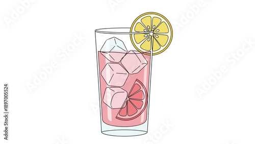 Cocktail Glass with Lemon and Ice.