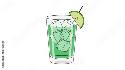 Cocktail Glass with Lime and Ice.