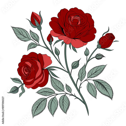 A small branch with vibrant purple plum blossoms and unopened yellow buds is isolated on a clean white background for design.