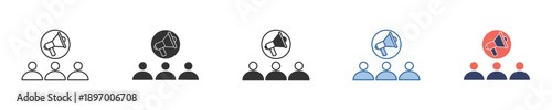 Worldwide audience engagement and marketing strategies a set of icons showing people connected to a globe with a megaphone, symbolizing global communication