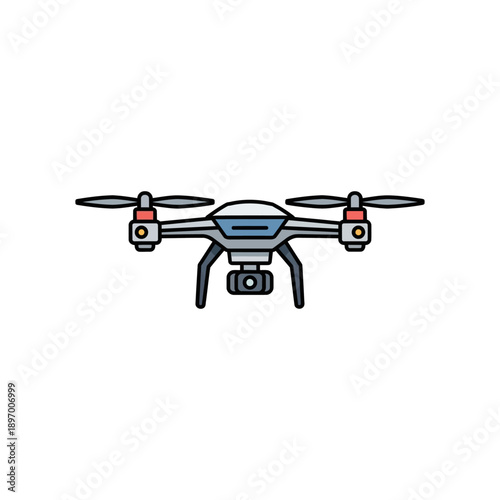 Flat of a drone with four propellers and a camera gimbal suspended below Keywords: drone,... control